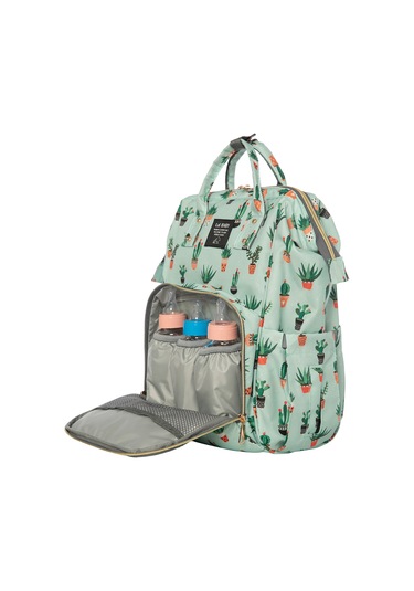Lal Baby Kaktüs Desenli Su Yeşili Anne Bebek Bakım Sırt Çantası Çok Renkli
