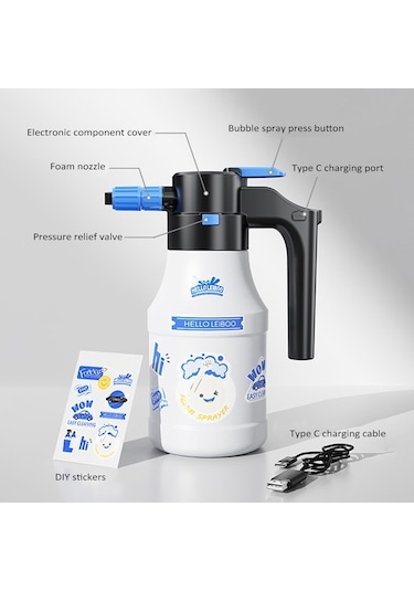 Gebibd 1.5l Elektrikli Köpük Püskürtücü Araba Yıkama Püskürtücü, Usb Şarjlı, Ev, Bahçe, Araba İçin Basınçlı Köpük Püskürtücü