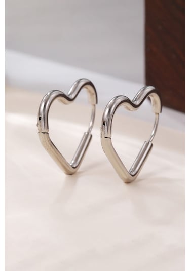 Chavin Çelik Kalp Dizayn Gri Bayan Küpe Eu81 Gümüş