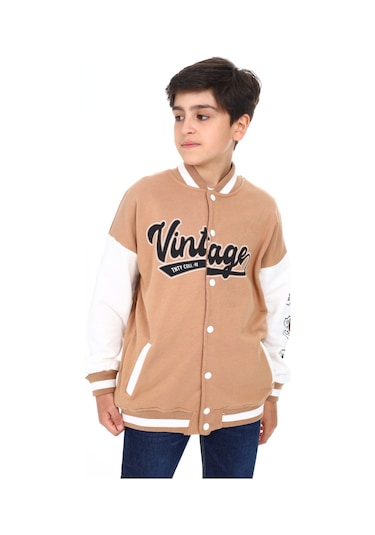 Toontoy Erkek Çocuk Baskılı Kolej Hırka Kahverengi