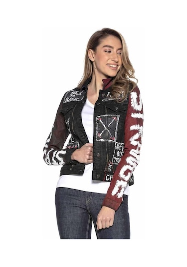 Wj172 Kadın Back To Black Baskılı Kot Ceket Black