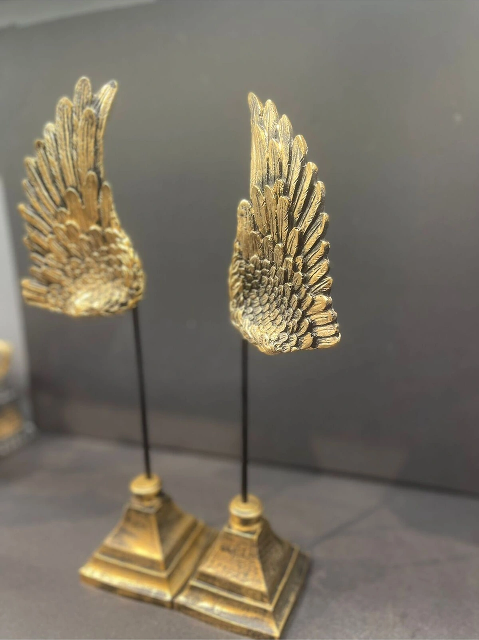 Dekoratif Polyester Ikili Melek Kanatları Biblo Gold Eskitme