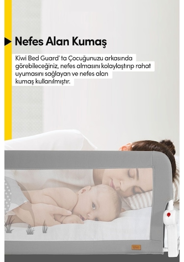 Kiwi Çocuk Yatak Koruyucu Bariyeri Ve Yatak Korkuluğu, Ekstra Dolgulu Kumaş Bed Guard 150x65