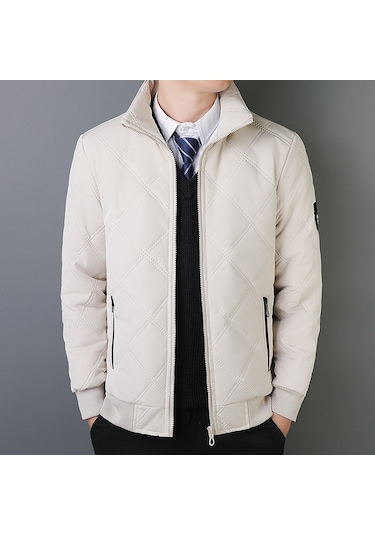 2025 Yeni Erkek Sonbahar Ve Kış Peluş Pamuklu Ceket Bej-beyaz