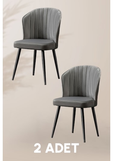 Rubi Sandalye - Babyface Gri - Siyah Metal Ayak 2 Adet - Salon Sandalyesi / Mutfak Sandalyesi Gri