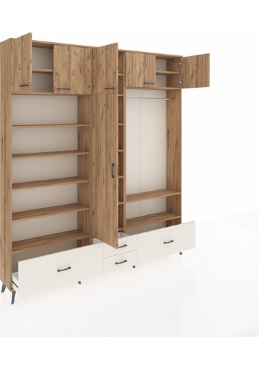 Arges Dolap 18 Raflı 4 Çekmeceli Tek Askılı 220x30x243 Çam-çam/aytaşı Atlas Çam/aytası