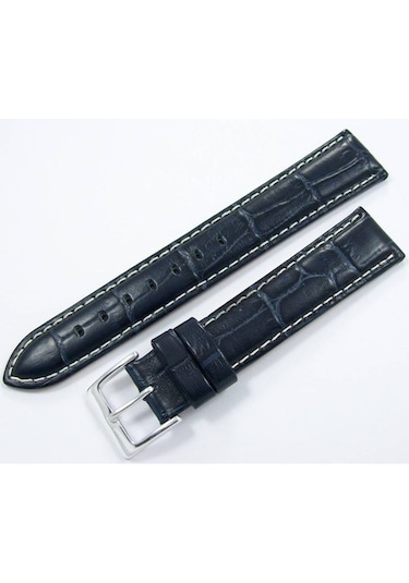 First Deri Saat Kayışı 20Mm Koyu Lacivert Saat Kordonu Beyaz Diki