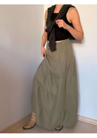 Ali Butik Haki Önü Bağlamalı Müslin Etek Haki