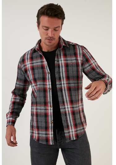 Buratti Ekoseli Uzun Kollu Slim Fit Kışlık Erkek Gömlek Cf21W112844 Gri