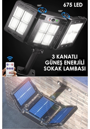 Technojet 675Ledli Solar Bahçe Aydınlatması Projektör Sokak Lamba