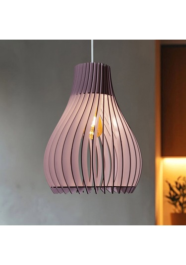 Vialux Modern Ahşap Bohem Rustik Avize Tekli Sarkıt Lamba Pastel Açık Pembe