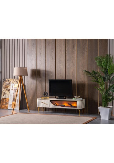 Umay Tv Sehpa 170cm Beyaz+gold Beyaz