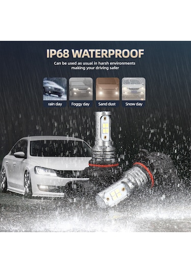 Xindoker V1 Araba Led Sis Farı 16w 1000lm 6000k Beyaz Ip68 Su Geçirmez 9005/hb3/h10 Soketli 2'li Set