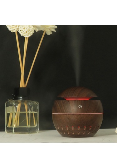 Kosona Küçük Taşınabilir Usb Nemlendirici, Ultra Sesiz Ultrasonik Teknoloji, 130ml Kapasite, Ev/ofis/araç İçin Koyu Ahşap Desenli Taban Yok