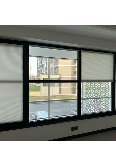 Perdema Yapışkanlı Jalvolin Plise Cam Balkon Perdesi - Ofis Perdesi - Mutfak Perdesi - Salon Perdesi Bulut Gri