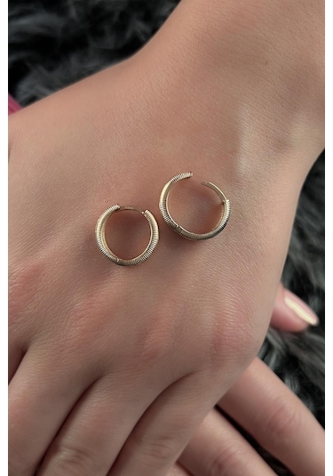 Fiyonk Kuyumculuk 14 Ayar Altın Işıltılı Halka Küpe 3 001