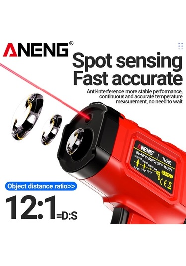 Boatshop1 Aneng Th203 Siyah Endüstriyel Kızılötesi Termometre Higrometre -50 600 Lazer Hedefleme Lcd Ekran Yüksek Hassasiyet