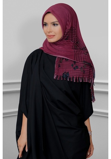 Bordo Pratik Hazır Geçmeli Tesettür Eşarp Kesik Elyaf Piliseli Çi (545491611) Bordo