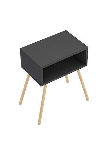 İntergo Ahşap Ayaklı Raflı Komodin Antrasit Gri