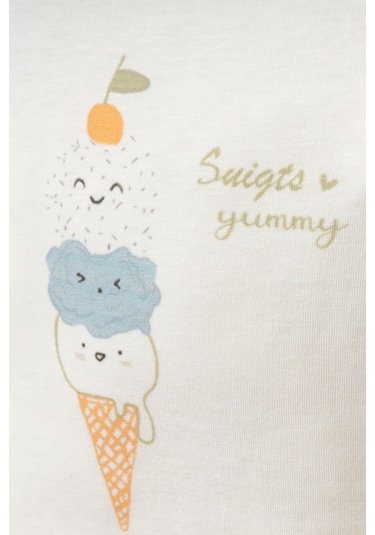 %100 Pamuklu Ice Cream T-shirt Ekru