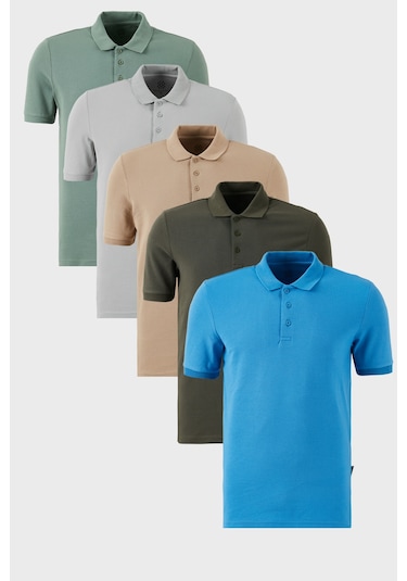 Buratti Pamuklu Regular Fit Düğmeli Polo Yaka 5'Li Paket Erkek T Shirt 5902127S5 Haki-Elma Yeşili-Koyu Mavi-Kül-Vizon