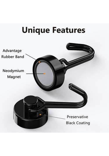 Manyetik Döner Kancalar, Çok Amaçlı İç Mekan Dış Mekan Kullanımı İçin Ağır Hizmet Neodim Kancalar, Mutfak, Izgara, Anahtar Tutucu - Siyah Siyah