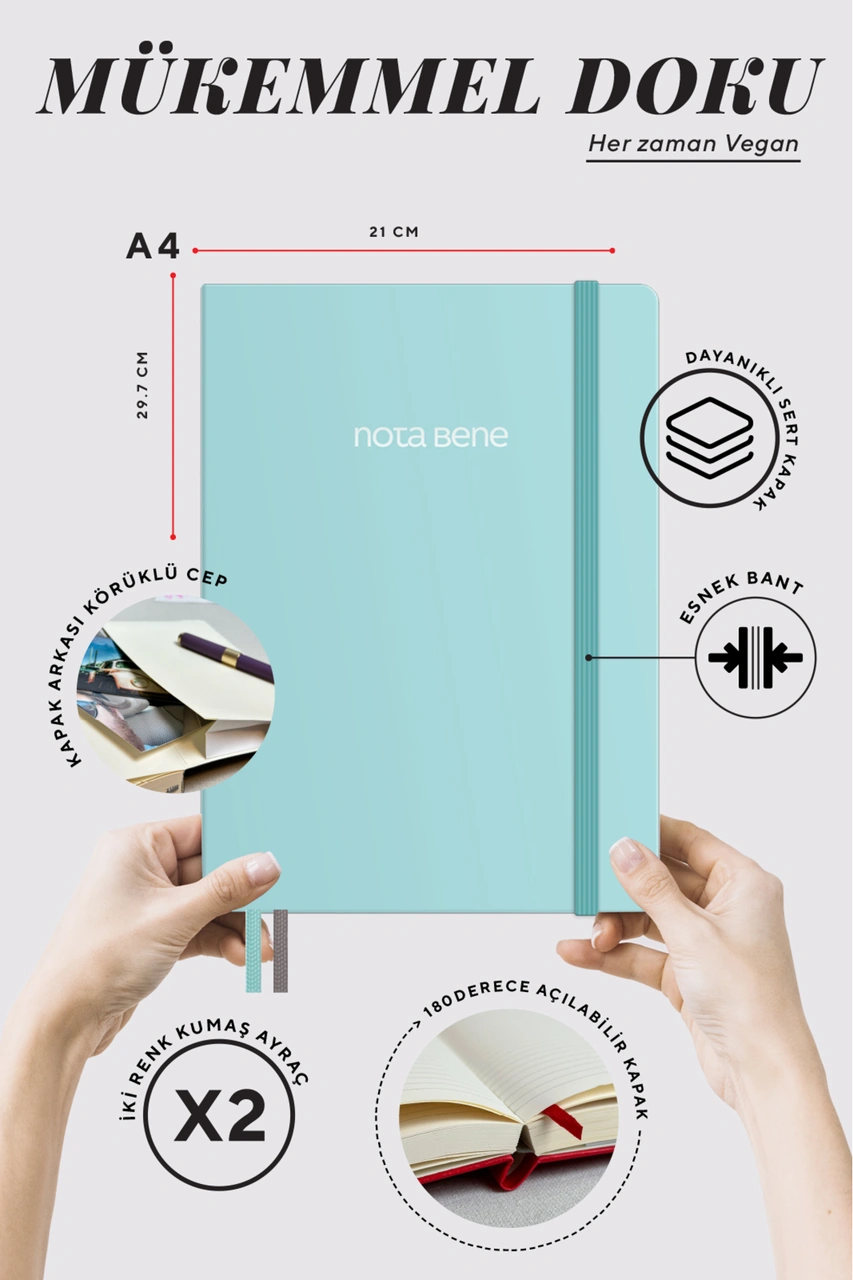 Nota Bene Premium Sert Kapak Defter, 21x29 Cm, Çizgili Mavi