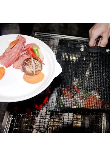 Homyl Açık Barbekü Izgara Örgü Çanta Yapışmaz Isıya L Siyah