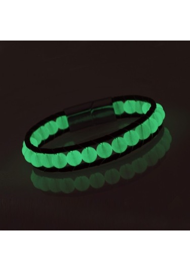 Erkek neon fosforlu deri çelik bileklik Beyaz