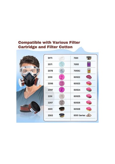 Shidai888 Filtreli Solunum Gaz Maskesi, Kimyasallar Için Solunum Maskesi, Organik Buhar, Toz Dumanı, Boya Spreyi, Ağaç Işleme A Renk