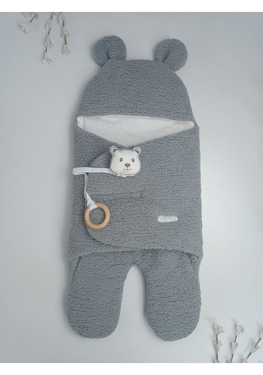 Bebek Dış Kundak Battaniyesi Pelüş Ayaklı Welsoft Uyku Tulumu Kışlık Mont Yenidoğan 0-12 Ay Gri