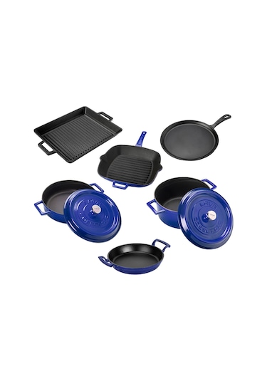 Lava Döküm 6x Trendy Serisi 8 Parça Tencere & Tava Seti Mavi
