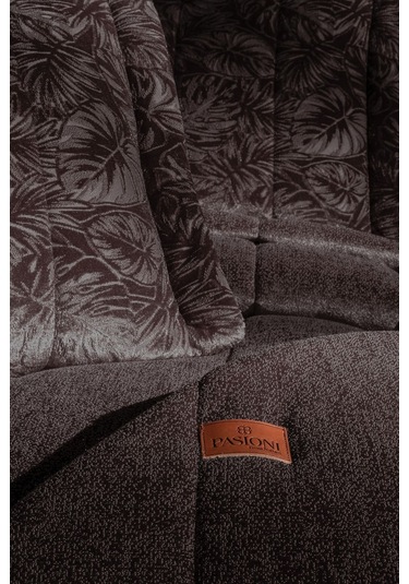 Lucie Jakar Kadife Çift Kişilik Yatak Örtüsü Takımı Mürdüm Bej