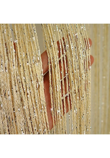 Tenfowee Altıçizgili Parlak Gümüş İpi Pencere Perdesi, 100x200 Cm, Odalar Arası Engel, Şeffaf Vorhang - Altın