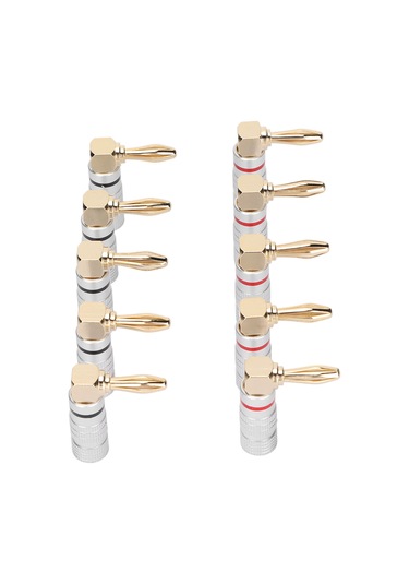 Konesam 90 Derece Alüminyum Kasa Bronz Kaplama Muz Plug 4mm , Ses Sistemi Hoparlör Kablosu Bağlantısı, 10 Adet 5 Çift - 24k Altın Kaplama, Kısa Devreyi Önler, Kolay Kurulum