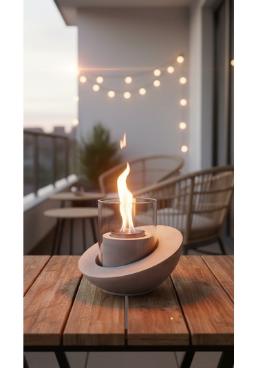 Beton Masaüstü Şömine Duman Sız Dekoratif Biyoetanol Şömine + 1 Lt Yakıt Hediyeli Terra Fire Z.1
