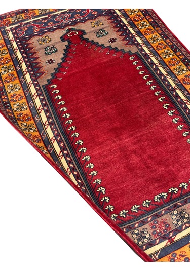 El Dokuma Vintage Kafkas Halısı 103x160 Kırmızı %100 Yün Namazlık