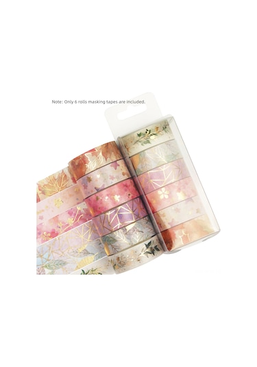 Suofeng 6 Rulo Desenli Washi Bant Seti - Çiçekli Altın Varaklı 15mm Dıy Dekoratif Yapışkan Bant