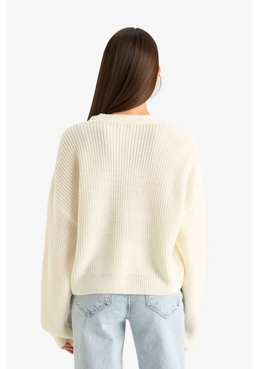 Defacto Regular Fit V Yaka Düğmeli Triko Hırka U2052az25wner98 Ekru