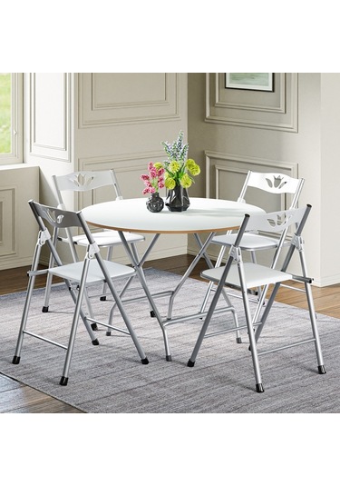 Katlanır Masa Ve 4 Adet Sandalye Seti Beyaz 1463