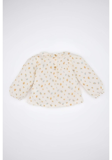 DeFacto Kız Bebek Müslin Çiçek Desenli Fırfırlı Yaka Uzun Kollu Gömlek D8764A524WNER105 Ekru DeFacto Kız Bebek Müslin Çiçek Desenli Fırfırlı Yaka Uzun Kollu Gömlek D8764A524WNER105 Ekru