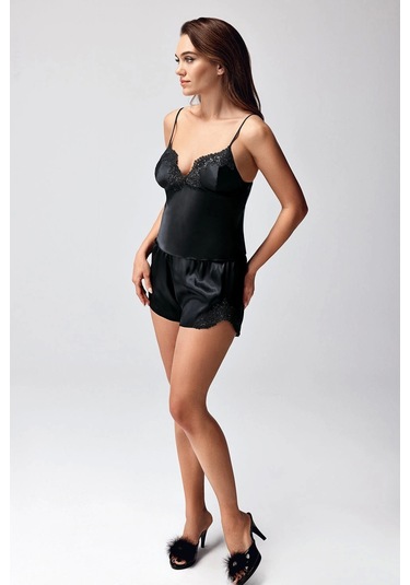 Freshness 9950-şt Saten Askılıı Şort Takımı Siyah