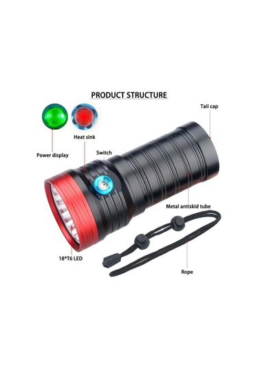 Sones 3 Vites, Db18 18xt6, Işık Akısı: 5400lm Led El Feneri, Pilsiz Kırmızı - Siyah