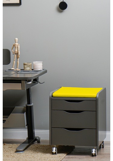 Creo Mobili Çekmeceli Tekerlekli Sirius Keson Oturulabilir Ofis Ve Ev Komodini Antrasit/sarı