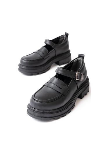 745-771 Siyah Kadın Günlük Yüksek Tabanlı Loafer Ayakkabı Beyaz