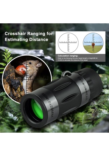 Suofeng 8x20 Bak4 Prisma Monoküler Teleskop, Çok Katmanlı Kaplama, Mesafe Tahmini Çapraz Halka, 51g Ultra Taşınabilir, Siyah + Taşıma Çantası