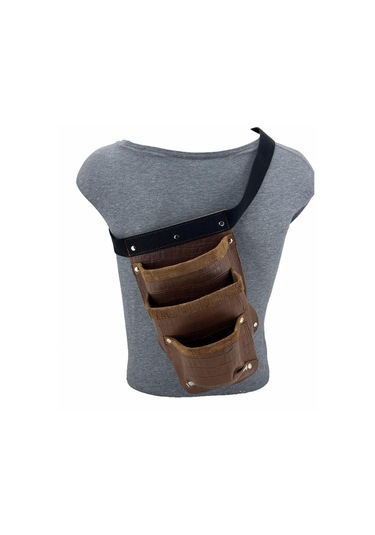 Hakiki Deri Kroko Cepli Tekniker Çivi Önlüğü Bel Çantası Taba