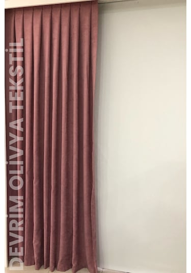 Devrim Olivya Tekstil Lüks 1. Sınıf Düz Dikim Gül Kurusu Ada Fon Perde Gülkurusu
