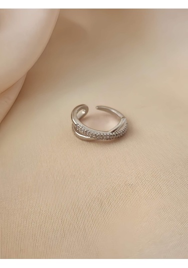Çapraz X Model Zirkon Taşlı Ayarlanabilir Silver Gümüş Renkli Yüzük Silver