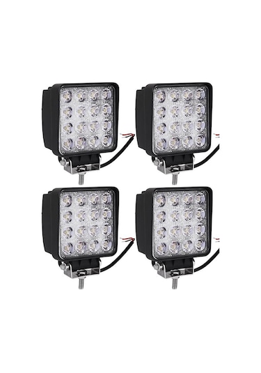 4 Adet 16 Led Off Road Kare Çalışma Lambası Sis Lambası 48 Watt